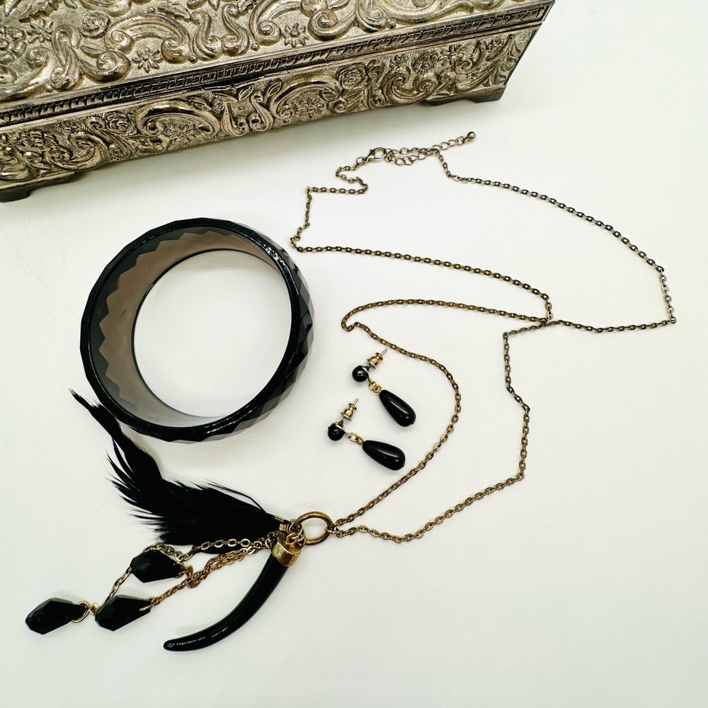 Vintage Horn Pendant Black Jewelry Lot
